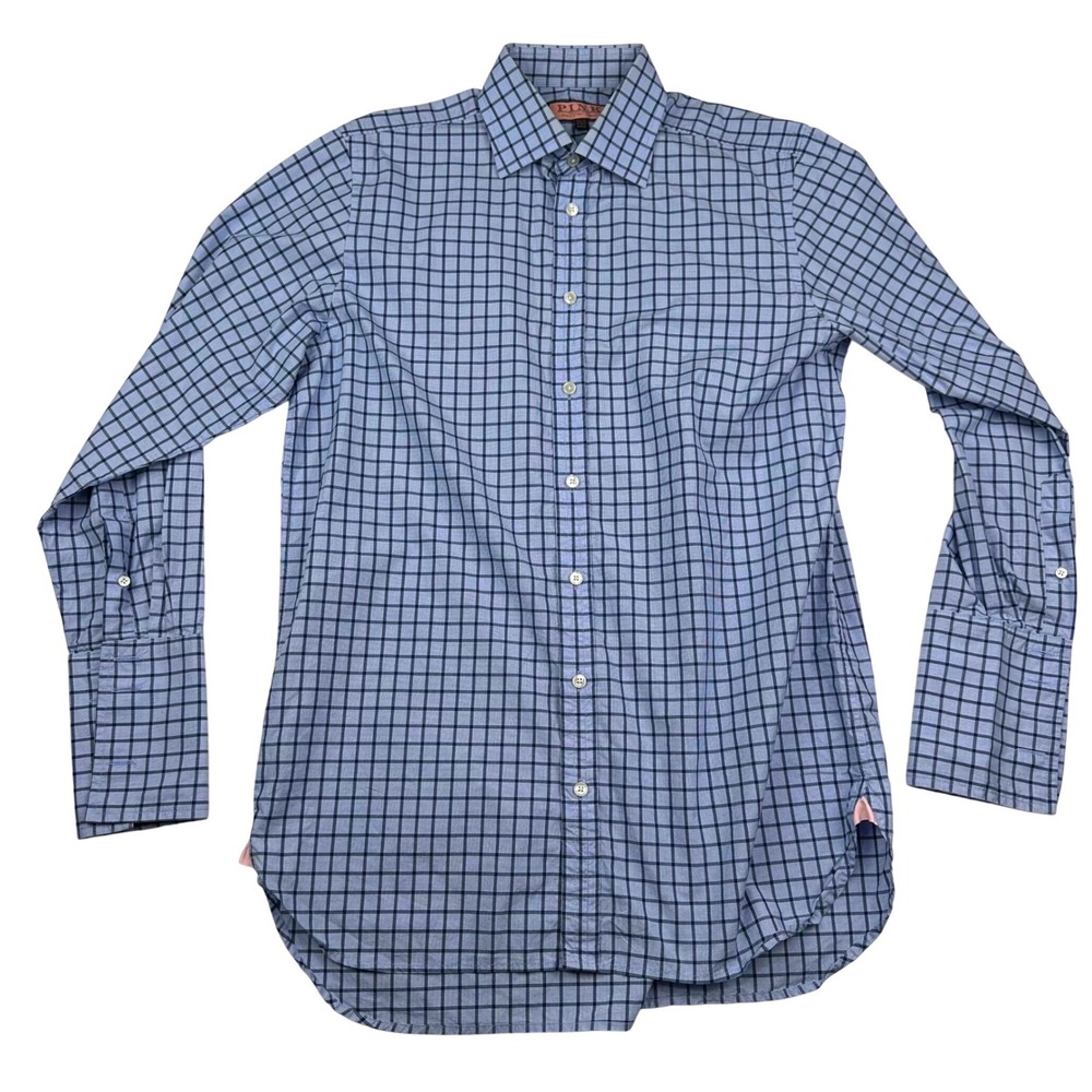 Thomas Pink Mens 15.5 / 34 Blue Grid Check Square Cotton Button Down Shirt